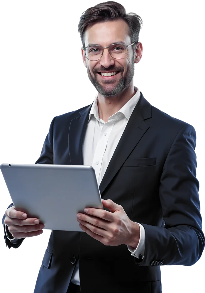 Contador em Uberaba da PróGestão Contábil segurando um tablet